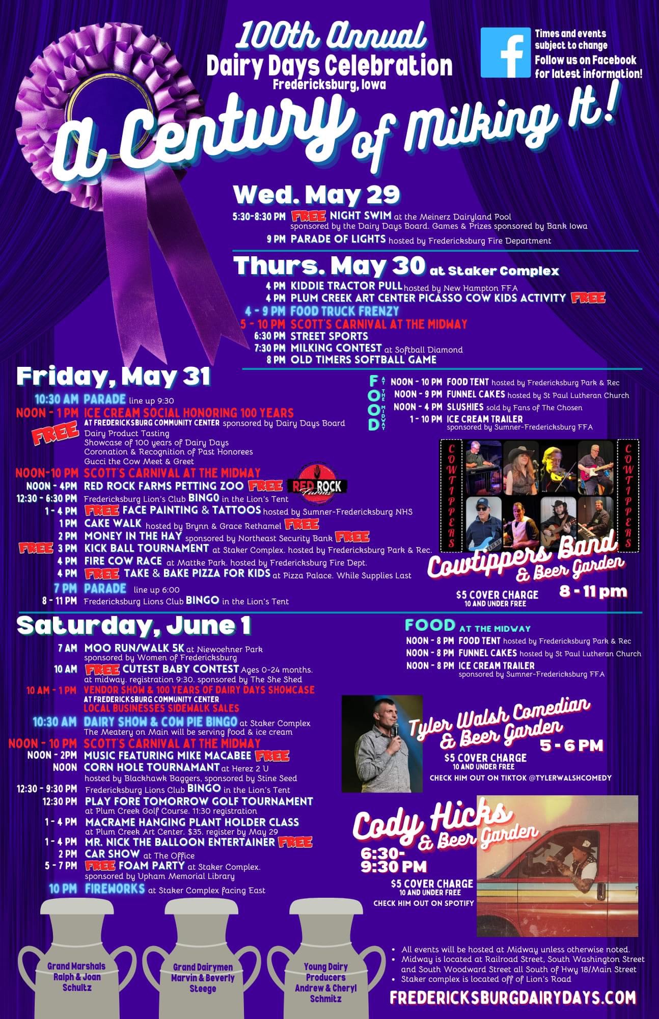 Schedule of Events Fredericksburg Dairy Days IA